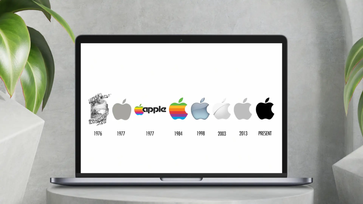 Macbook Pro With Apples Logo evolution - Whitebird