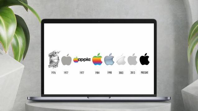 Macbook Pro With Apples Logo evolution - Whitebird