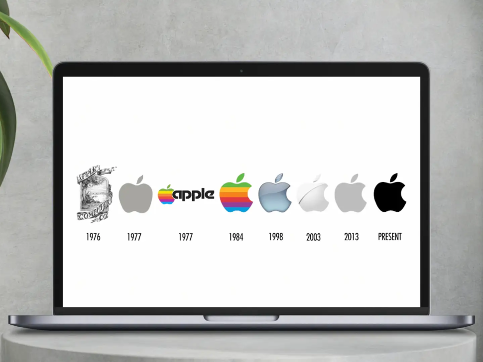 Macbook Pro With Apples Logo evolution - Whitebird